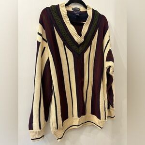 GANT Cream and Burgundy V-Neck Sweater - Mens large - 100% cotton